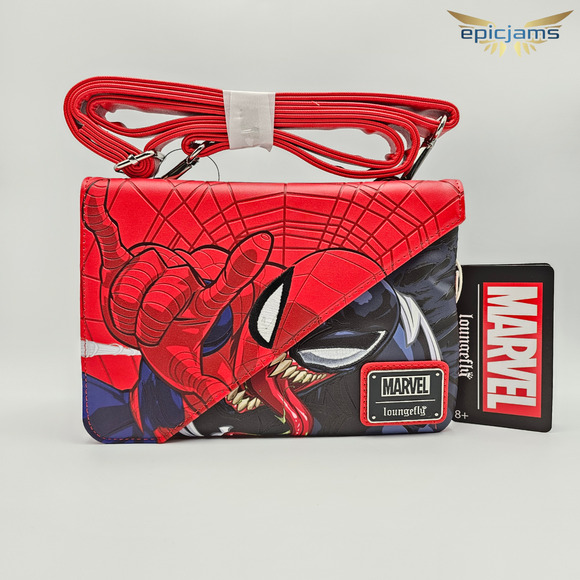 Loungefly Marvel Spider-Man Venom Split Red Black Crossbody Bag Purse New - Picture 1 of 5